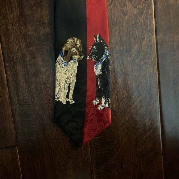 Dog Cat Black Red City One Hand Made Century Silk Co Tie - Picture 4 of 6